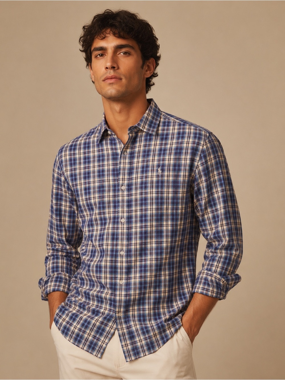 Tailorbyrd Blue and White Plaid Casual Button-Down Shirt